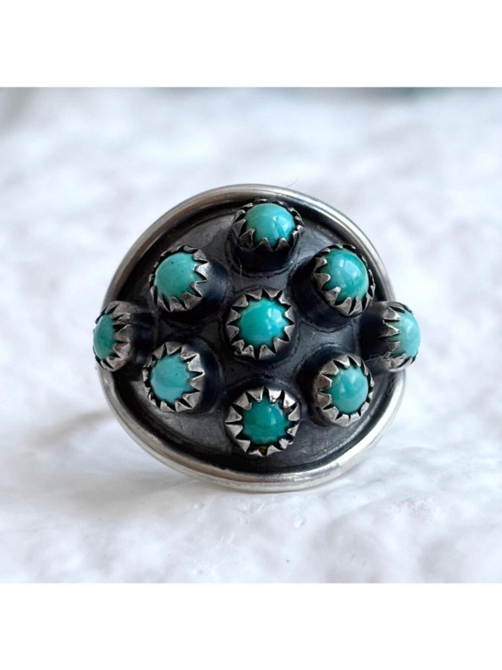 Zuni Snake Eye Turquoise Mexican Sterling Silver 925 Vintage Ring - sz 9.5